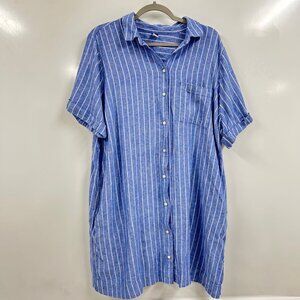 Old Navy XL Blue White Striped Shirt Dress Linen Blend Coastal Nautical Hamptons
